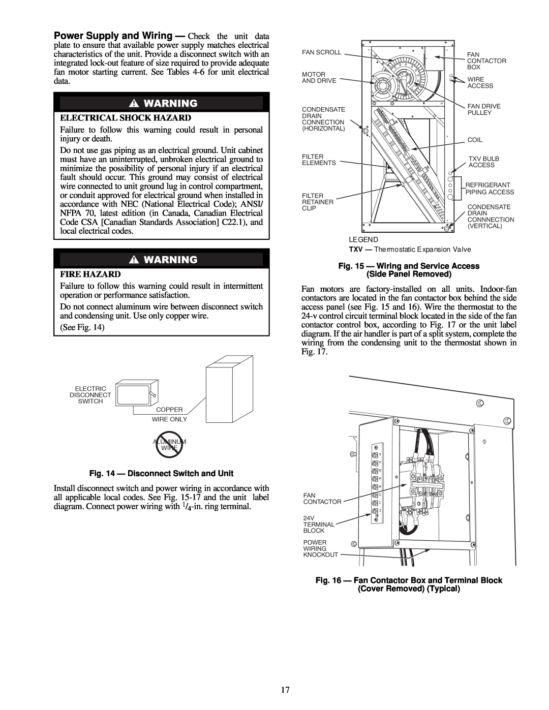 Carrier R-410A manual Fire Hazard, Electrical Shock Hazard 