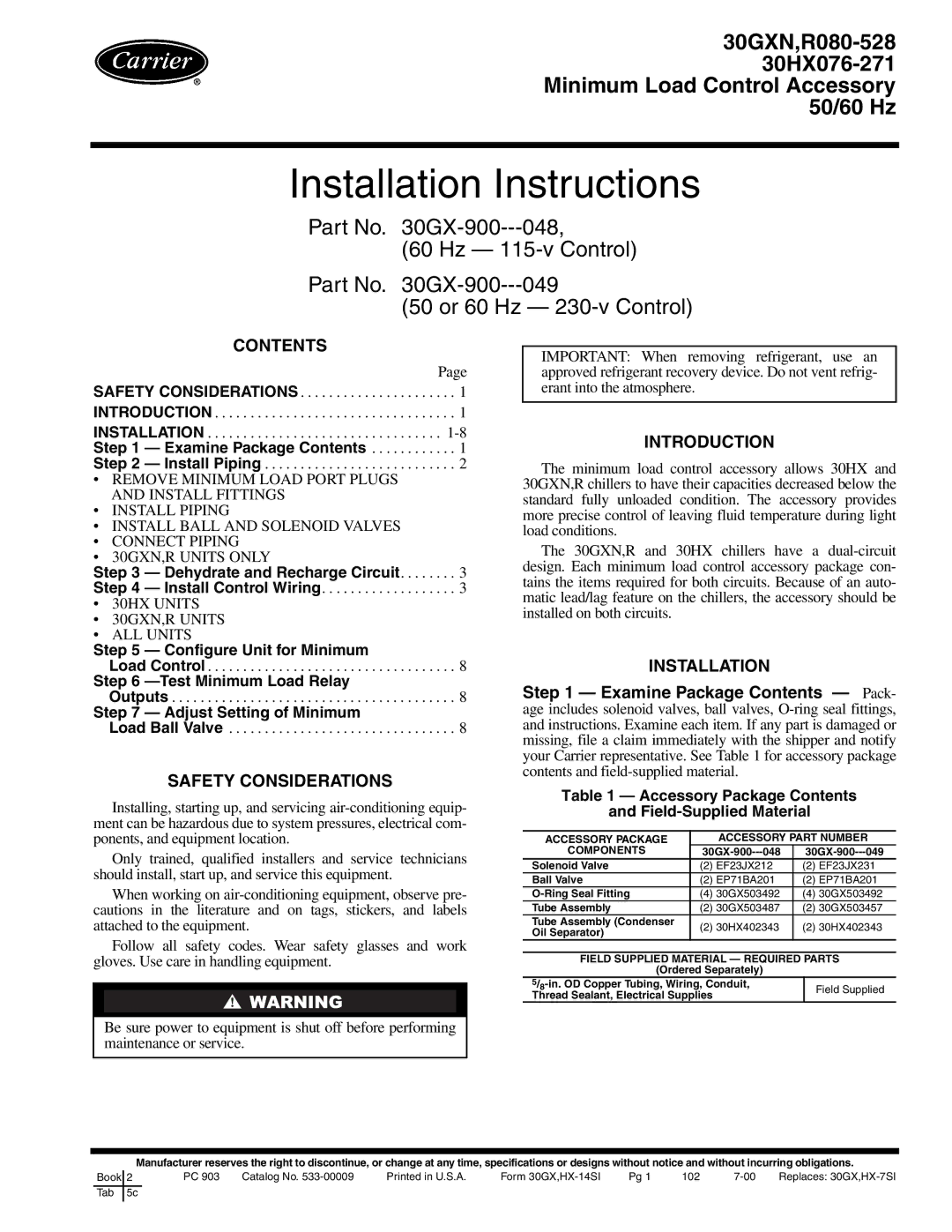 Carrier 30GXN, R080-528 installation instructions Installation Instructions 