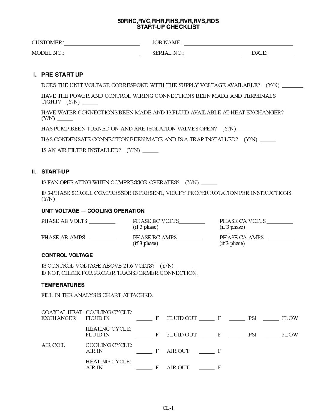 Carrier RDS006-060 specifications 50RHC,RVC,RHR,RHS,RVR,RVS,RDS START-UP Checklist, Ii. Start-Up 