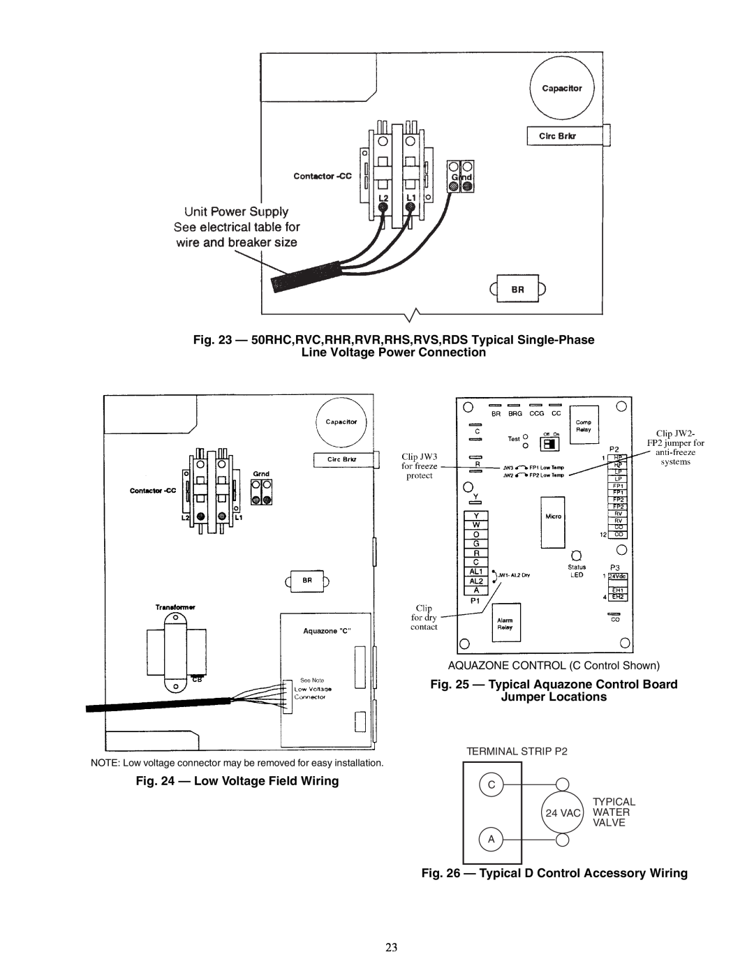 Carrier RVR, RVS, RHR a50-8162, Line Voltage Power Connection, a50-6267tf.tif, Low Voltage Field Wiring, Jumper Locations 