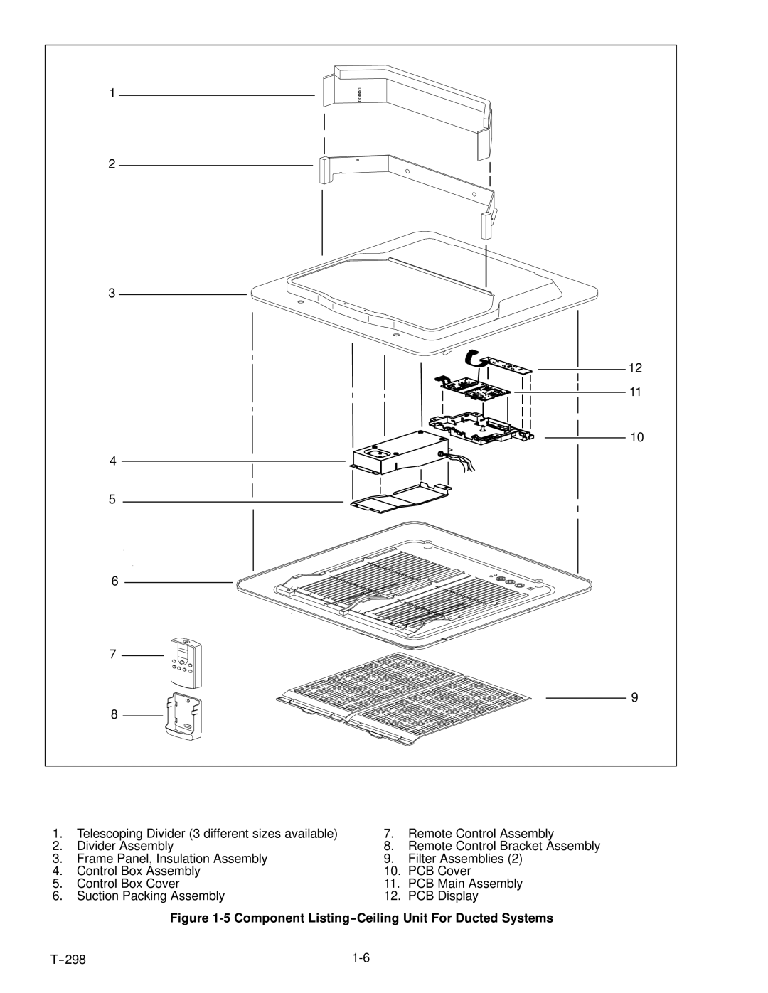 Carrier T--298 service manual Component Listing--Ceiling Unit For Ducted Systems 