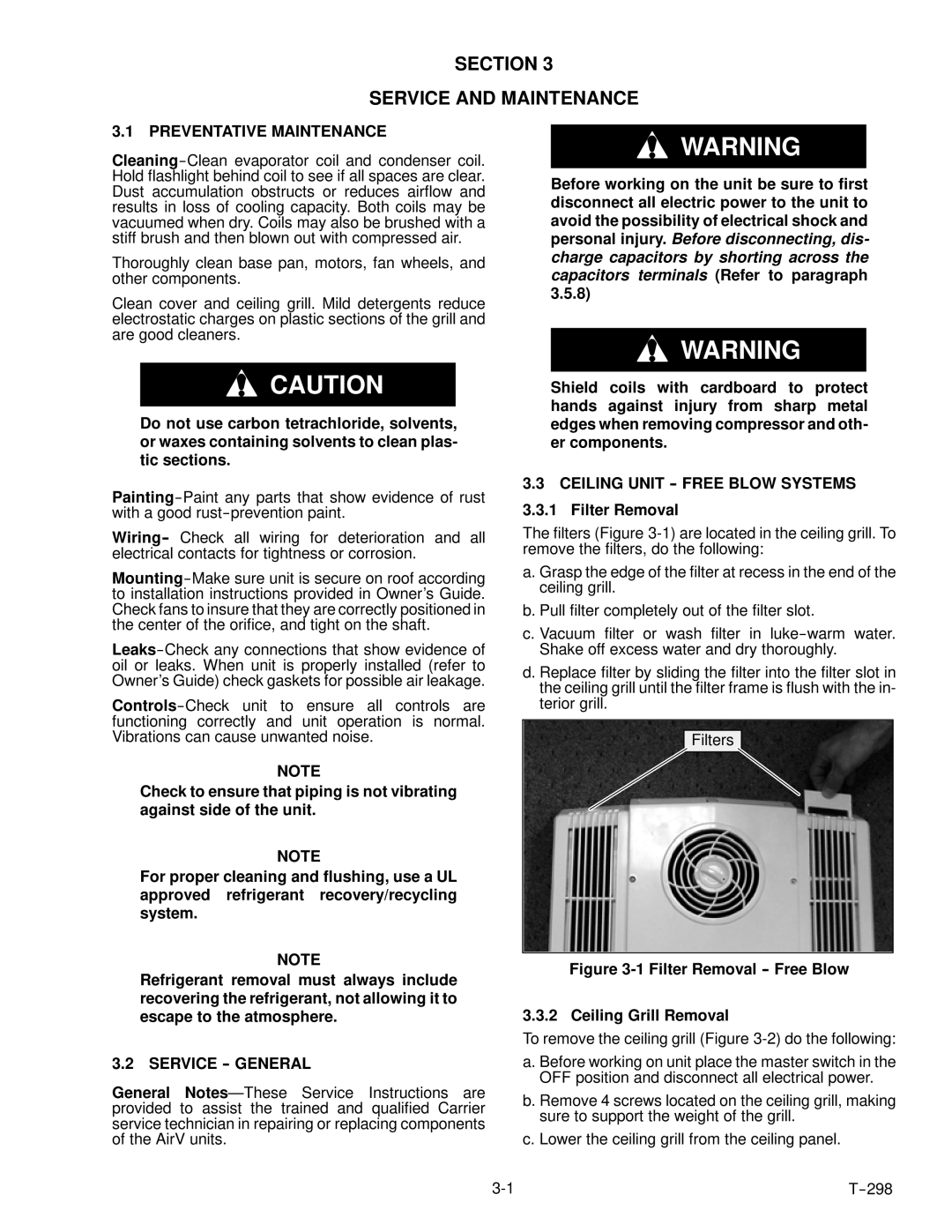 Carrier T--298 service manual Section Service and Maintenance, Preventative Maintenance, Service -- General 