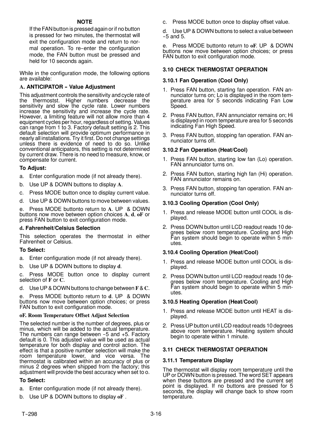 Carrier T--298 service manual Check Thermostat Operation 