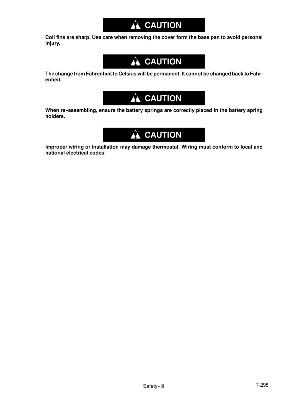 Carrier T--298 service manual Safety 298 