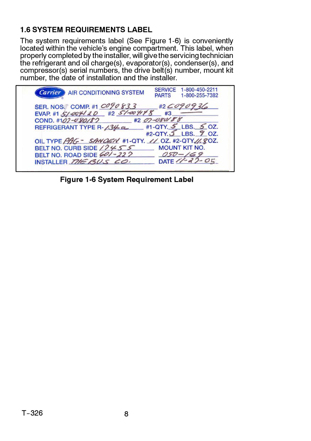 Carrier T-326 manual System Requirements Label, System Requirement Label 