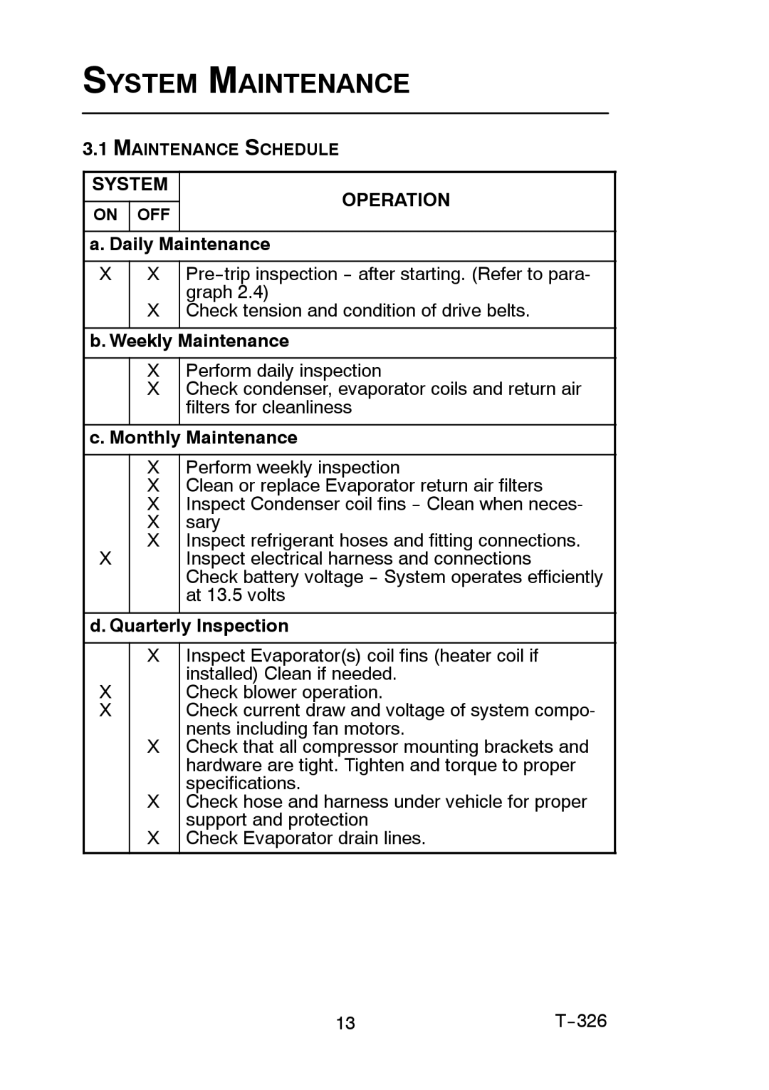 Carrier T-326 manual System Maintenance, Operation 