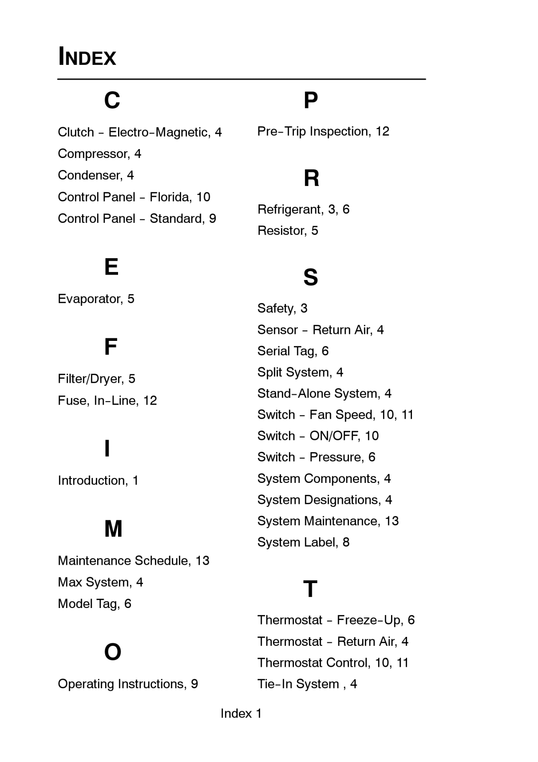 Carrier T-326 manual Index 