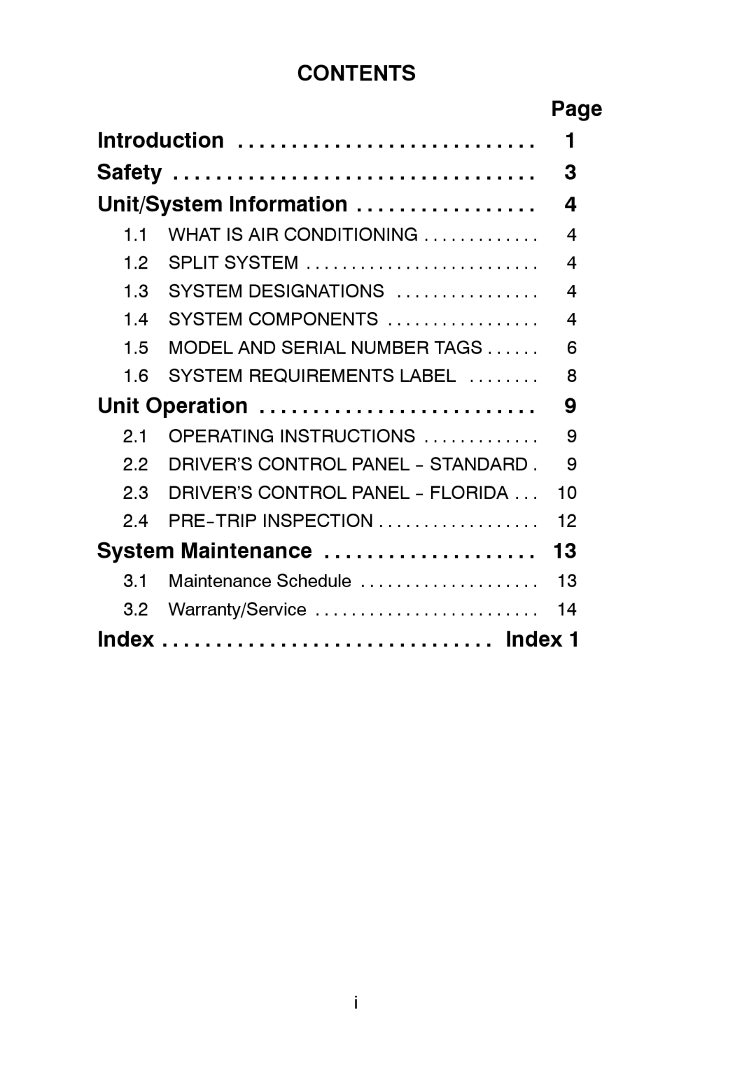 Carrier T-326 manual Contents 