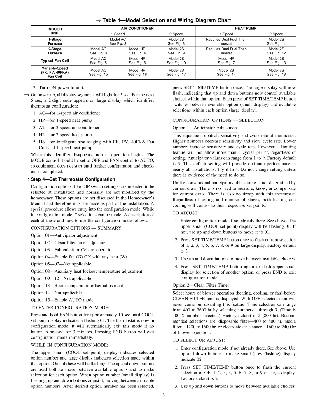 Carrier instruction manual → ÐModel Selection and Wiring Diagram Chart, → ÐSet Thermostat Configuration 