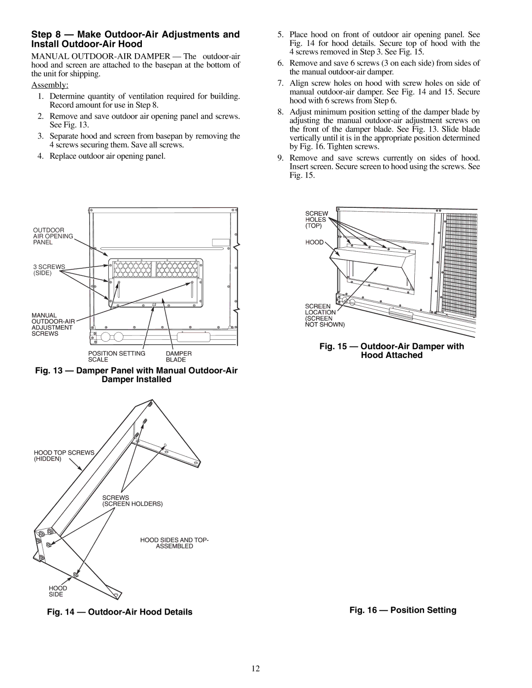 Carrier TJF004, TJF005-007, 48TJD, 48TJE specifications Make Outdoor-Air Adjustments and Install Outdoor-Air Hood 