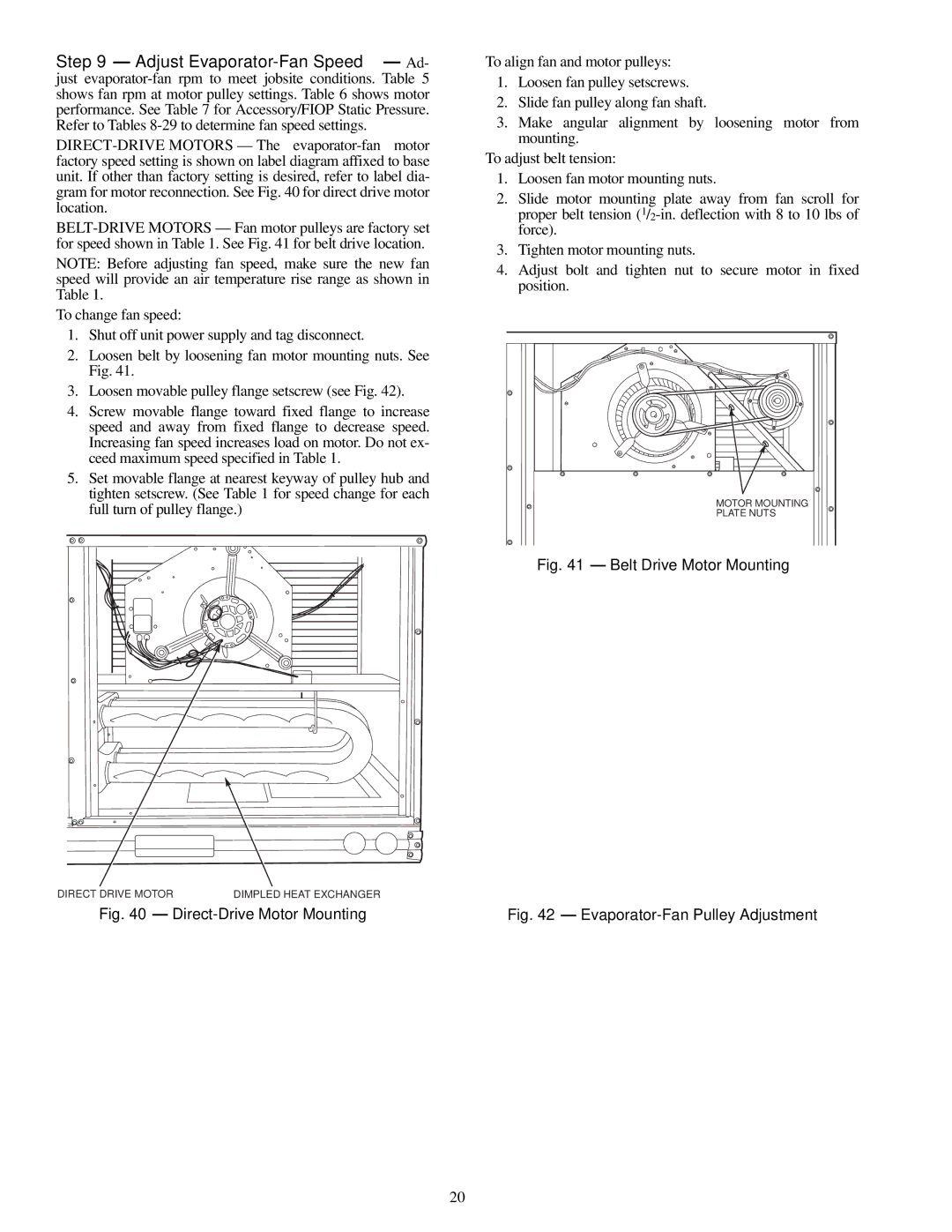 Carrier TJF004, TJF005-007, 48TJD, 48TJE specifications Belt Drive Motor Mounting 