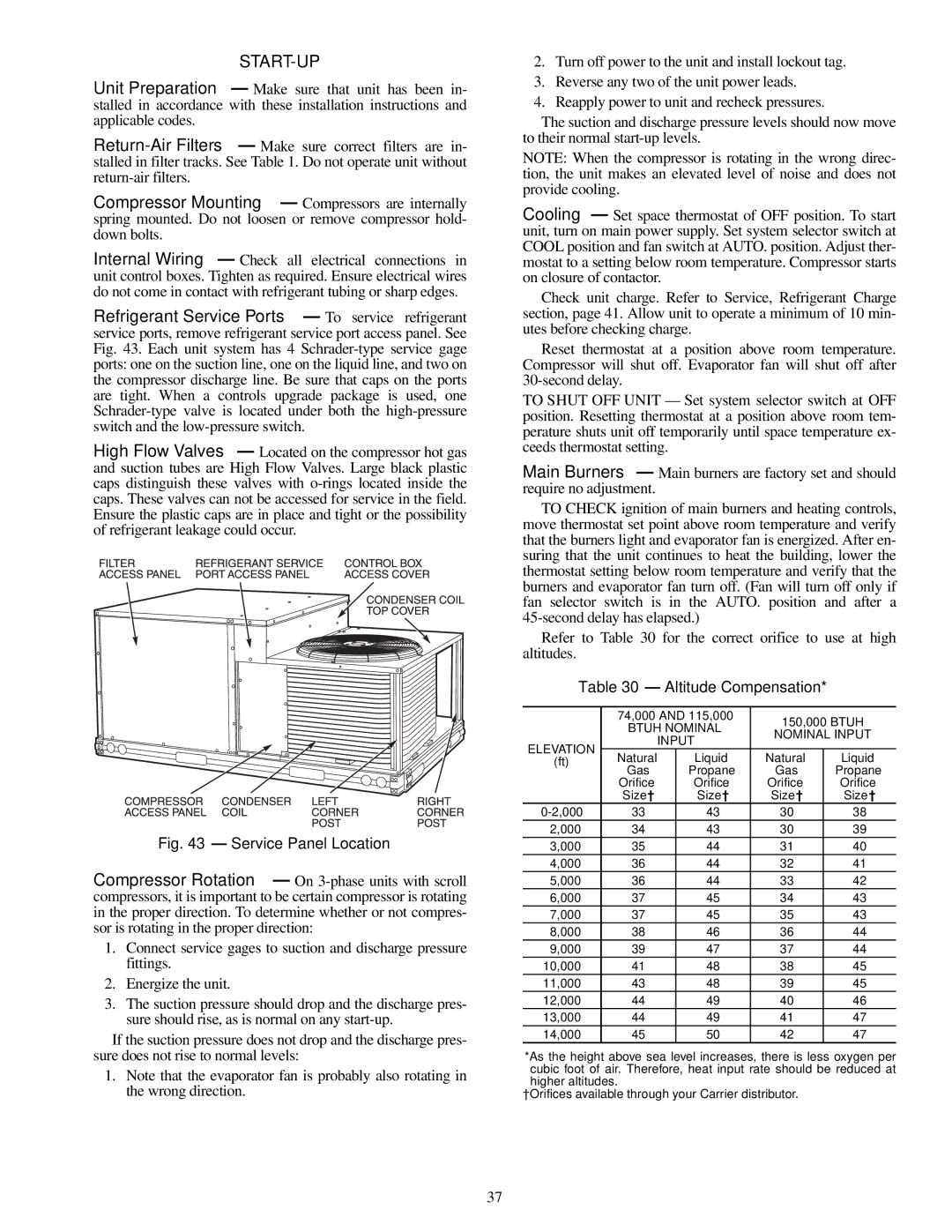 Carrier TJF004, TJF005-007, 48TJD, 48TJE specifications Altitude Compensation, Elevation, Gas Propane Orifice Size† 000 