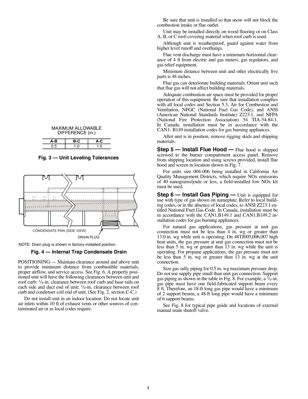 Carrier 48TJE, TJF004, TJF005-007, 48TJD specifications Unit Leveling Tolerances 