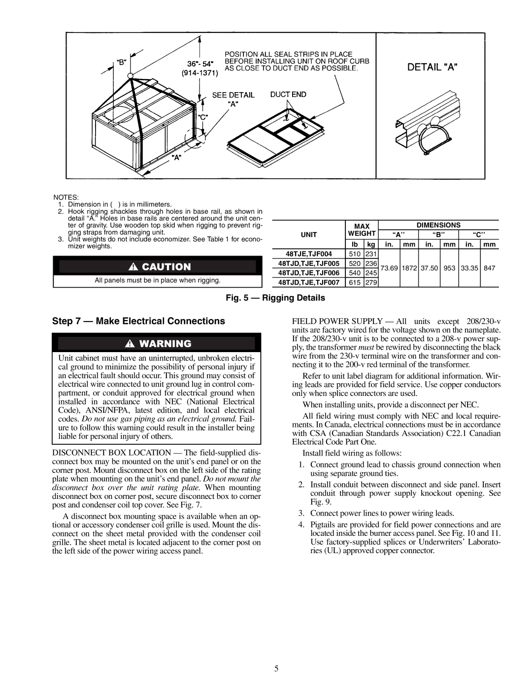 Carrier TJF004, TJF005-007, 48TJD, 48TJE specifications Make Electrical Connections 