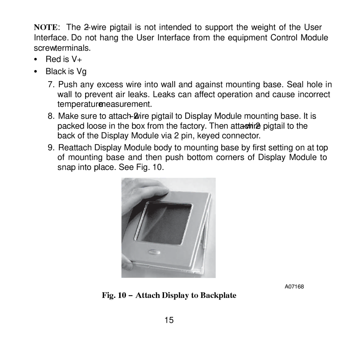 Carrier TP-PAC, TP-PHP, TP-NHP, TP-NAC installation instructions Attach Display to Backplate 