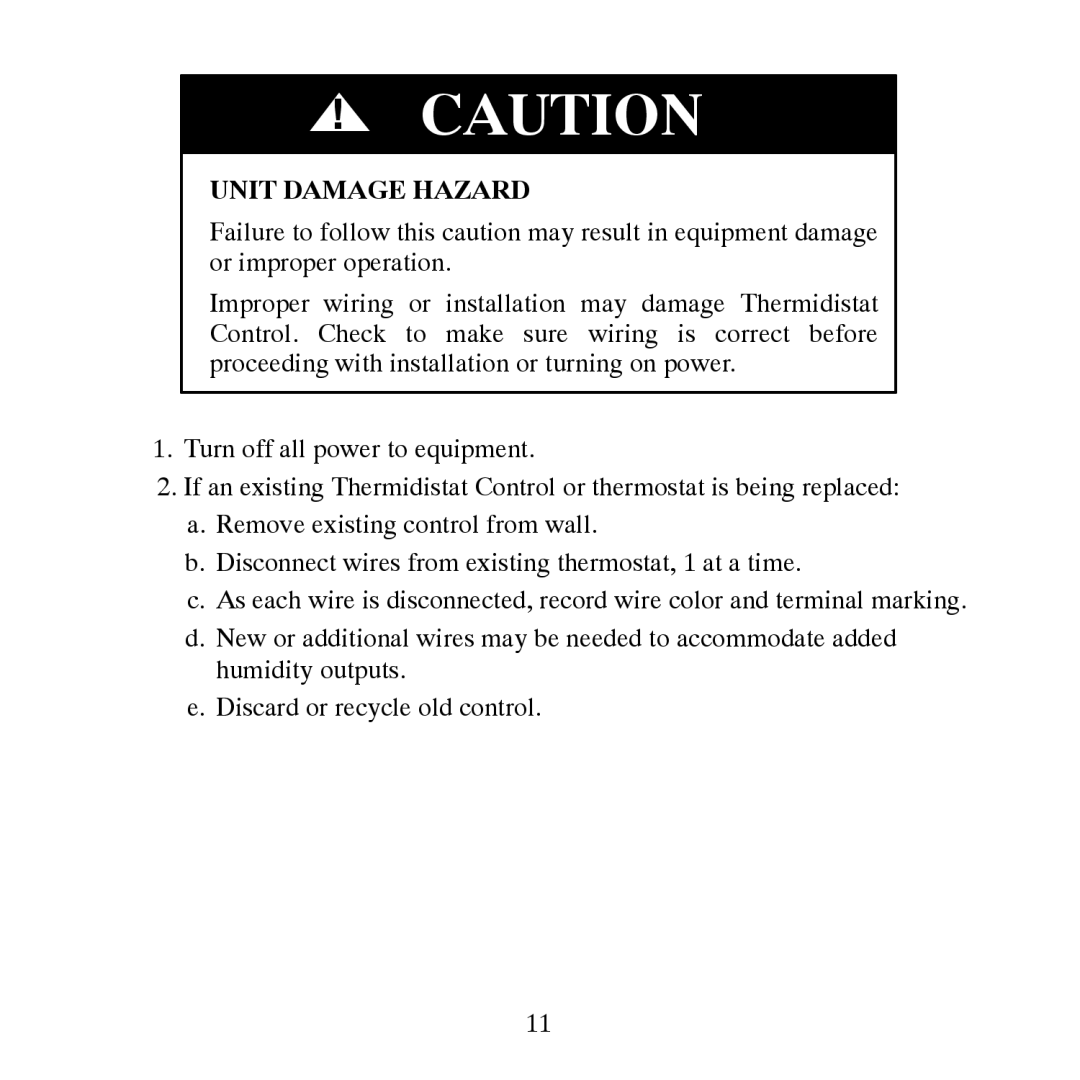 Carrier TP-NRH-A, TP-PRH-A installation instructions Unit Damage Hazard 