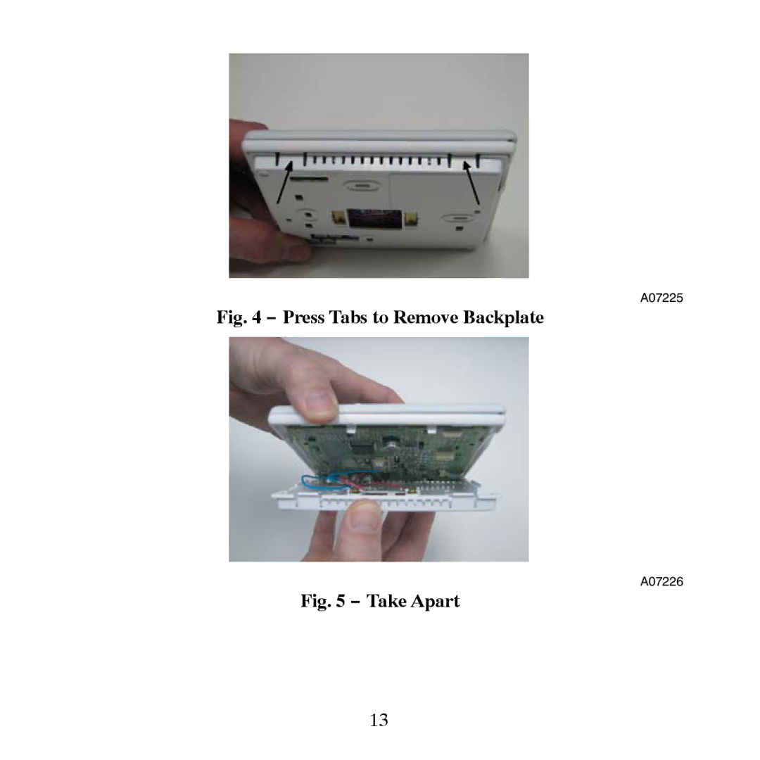 Carrier TP-NRH-A, TP-PRH-A installation instructions Press Tabs to Remove Backplate 