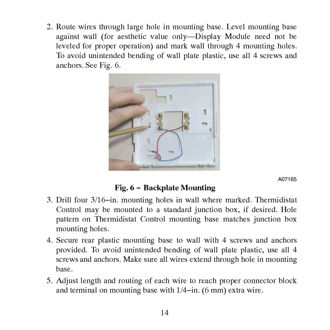 Carrier TP-PRH-A, TP-NRH-A installation instructions Backplate Mounting 