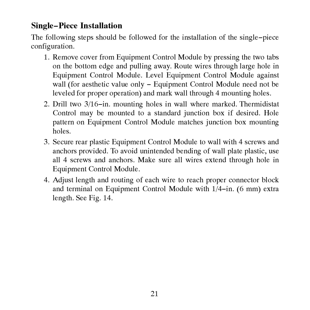 Carrier TP-NRH-A, TP-PRH-A installation instructions Single−Piece Installation 