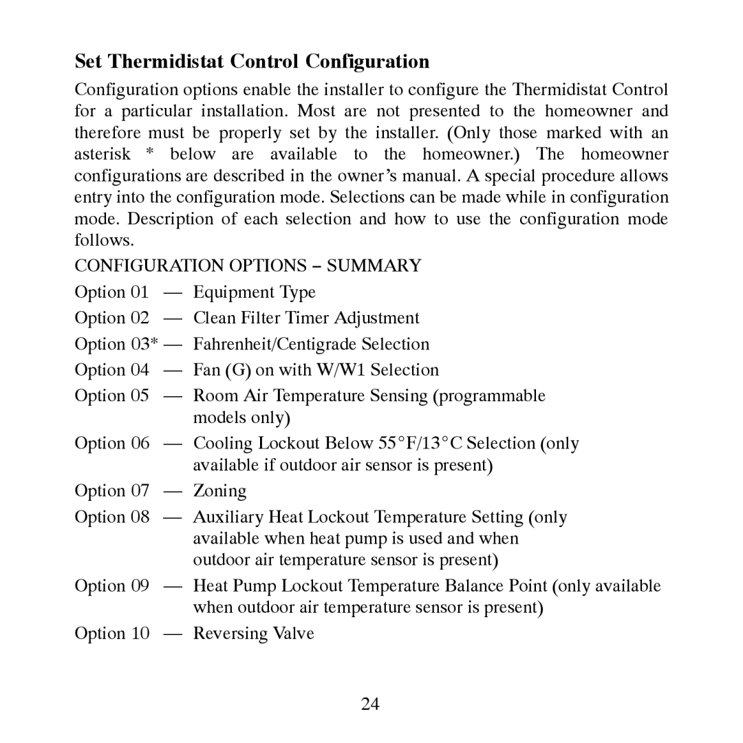 Carrier TP-PRH-A, TP-NRH-A installation instructions Set Thermidistat Control Configuration 