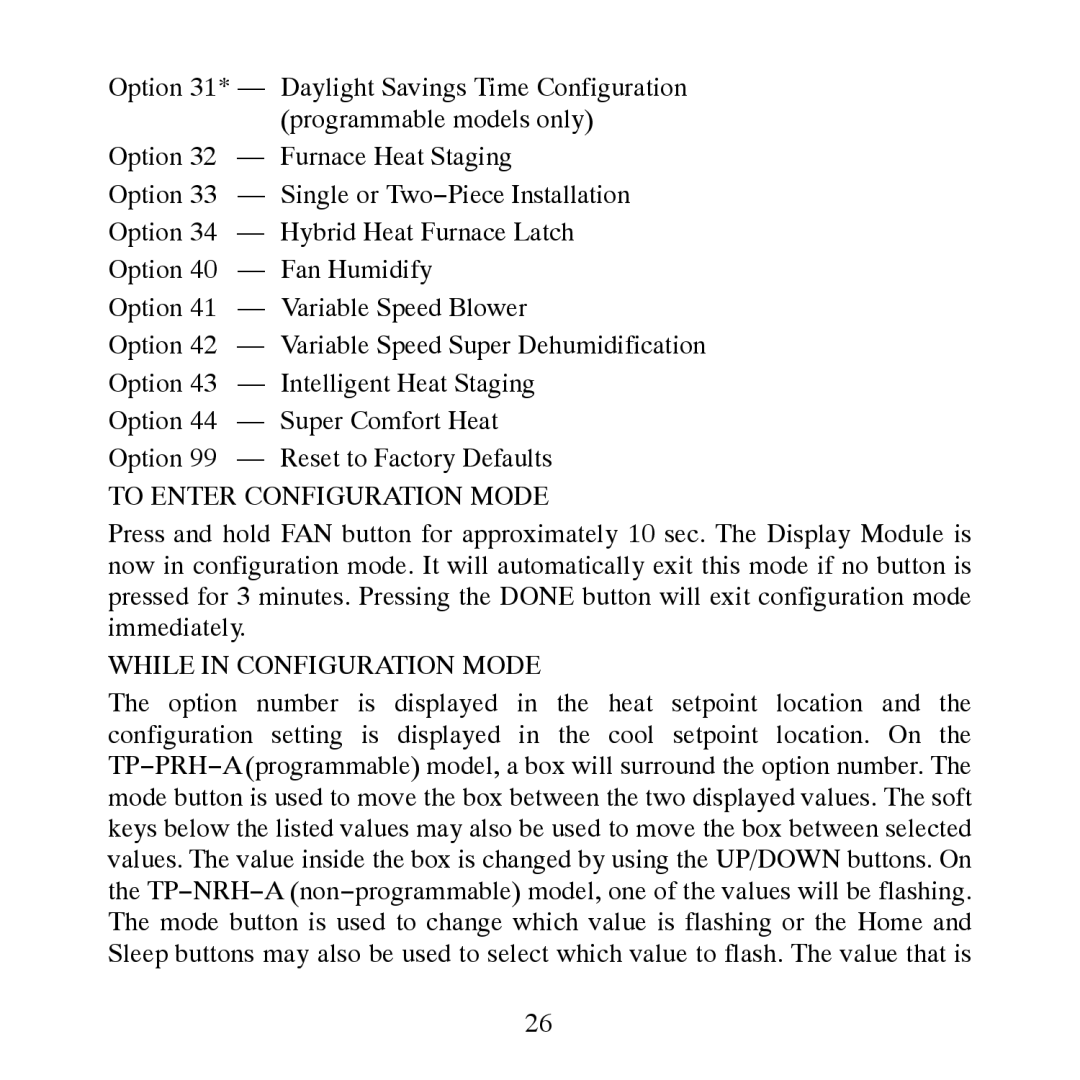 Carrier TP-PRH-A, TP-NRH-A installation instructions To Enter Configuration Mode 