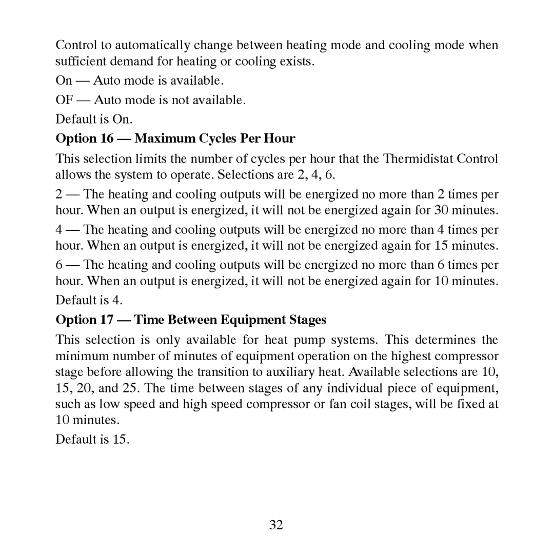 Carrier TP-PRH-A, TP-NRH-A Option 16 Maximum Cycles Per Hour, Option 17 Time Between Equipment Stages 