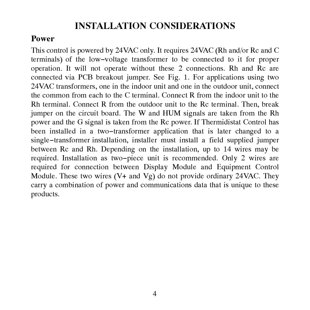 Carrier TP-PRH-A, TP-NRH-A installation instructions Installation Considerations, Power 