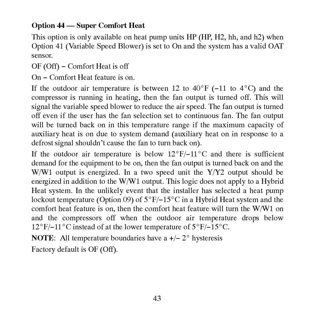 Carrier TP-NRH-A, TP-PRH-A installation instructions Option 44 Super Comfort Heat 