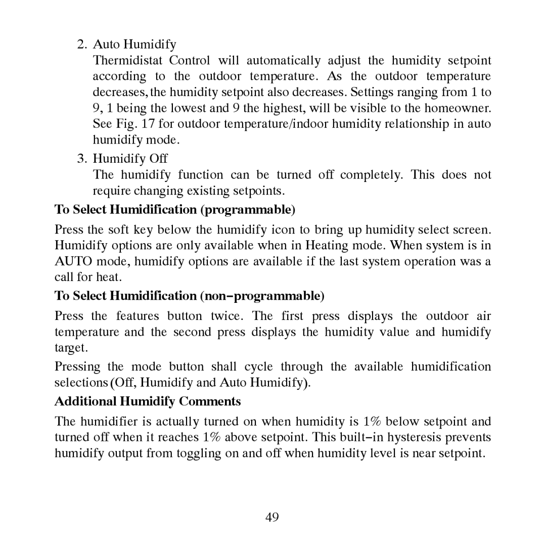 Carrier TP-NRH-A, TP-PRH-A To Select Humidification programmable, To Select Humidification non−programmable 