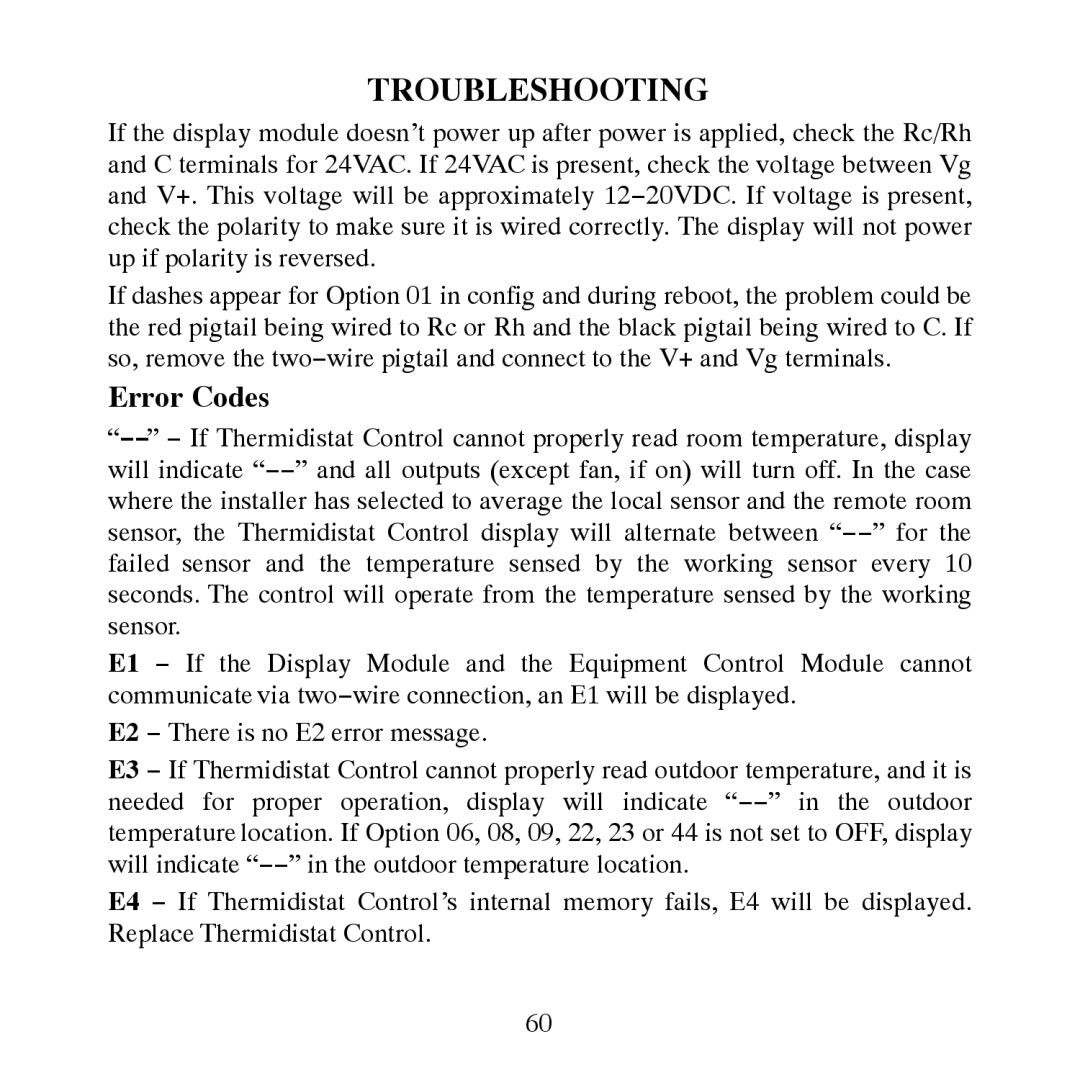 Carrier TP-PRH-A, TP-NRH-A installation instructions Troubleshooting, Error Codes 