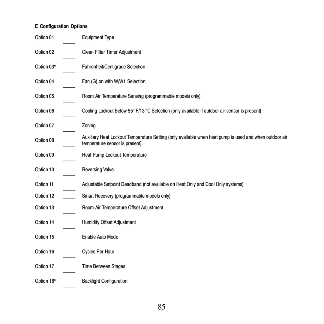 Carrier TP-NRH-A, TP-PRH-A installation instructions Configuration Options 