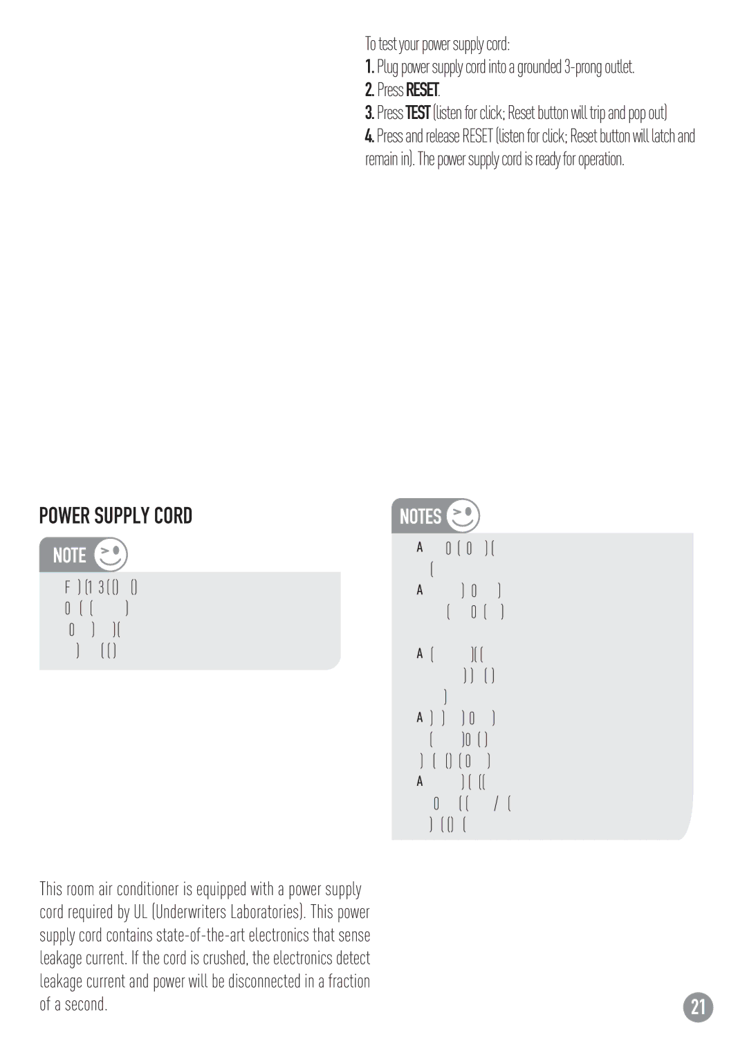 Carrier ZC manual Power Supply Cord, To test your power supply cord, Press Reset, A second 