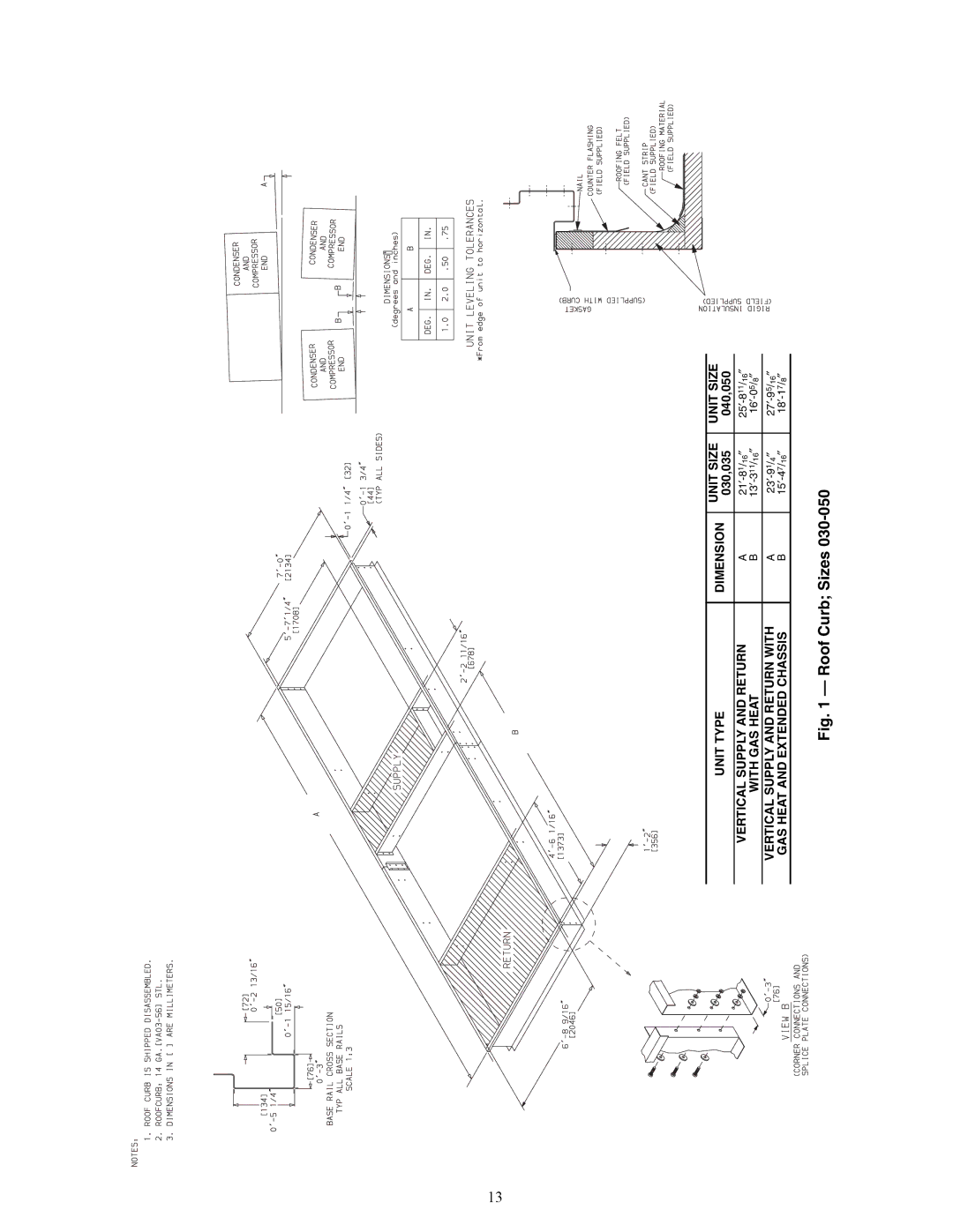 Carrier ZW, ZN030-105, Z6, 48ZT, Z8075-105, 48ZG installation instructions Roof Curb Sizes 