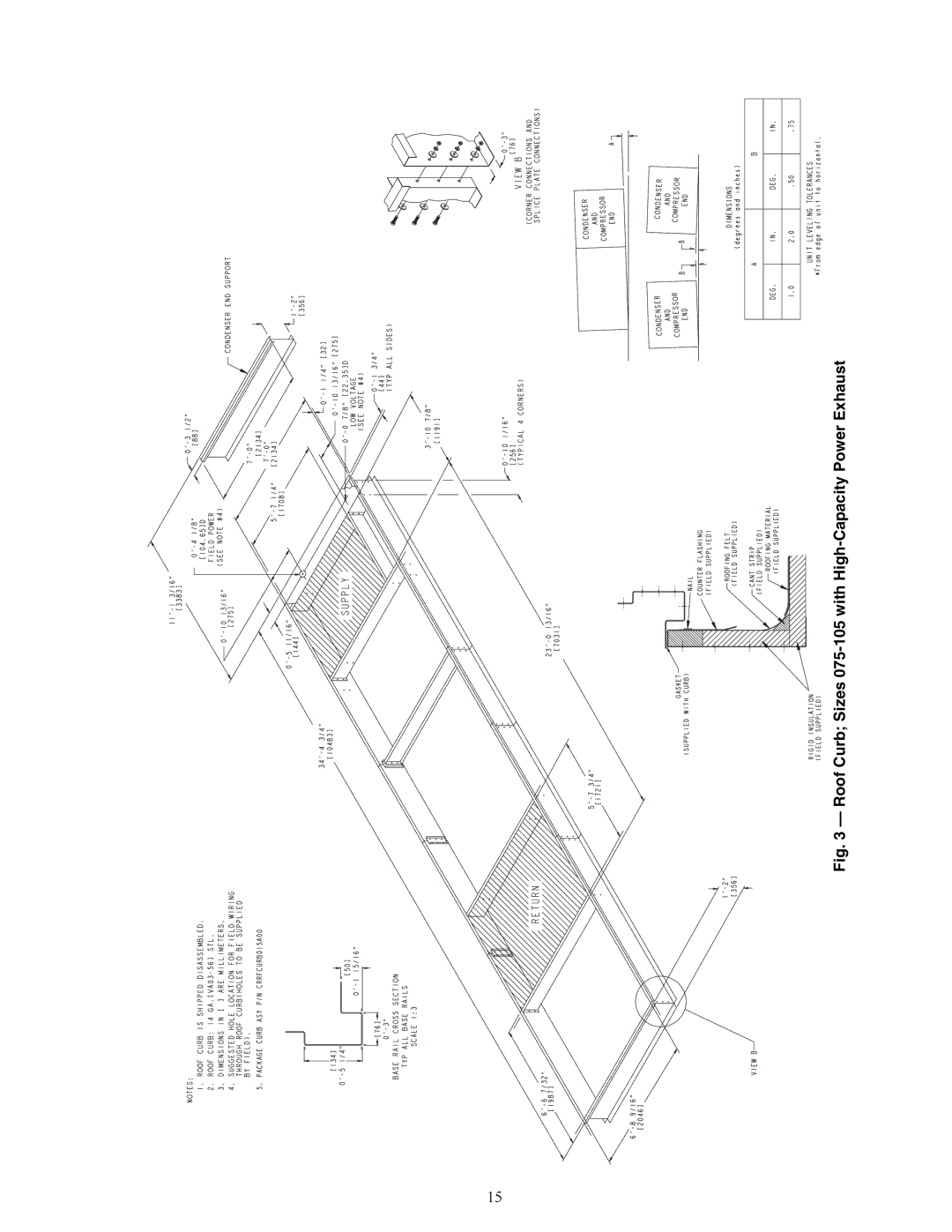 Carrier 48ZT, ZN030-105, ZW, Z6, Z8075-105, 48ZG Roof Curb Sizes 075-105 with High-Capacity Power Exhaust 