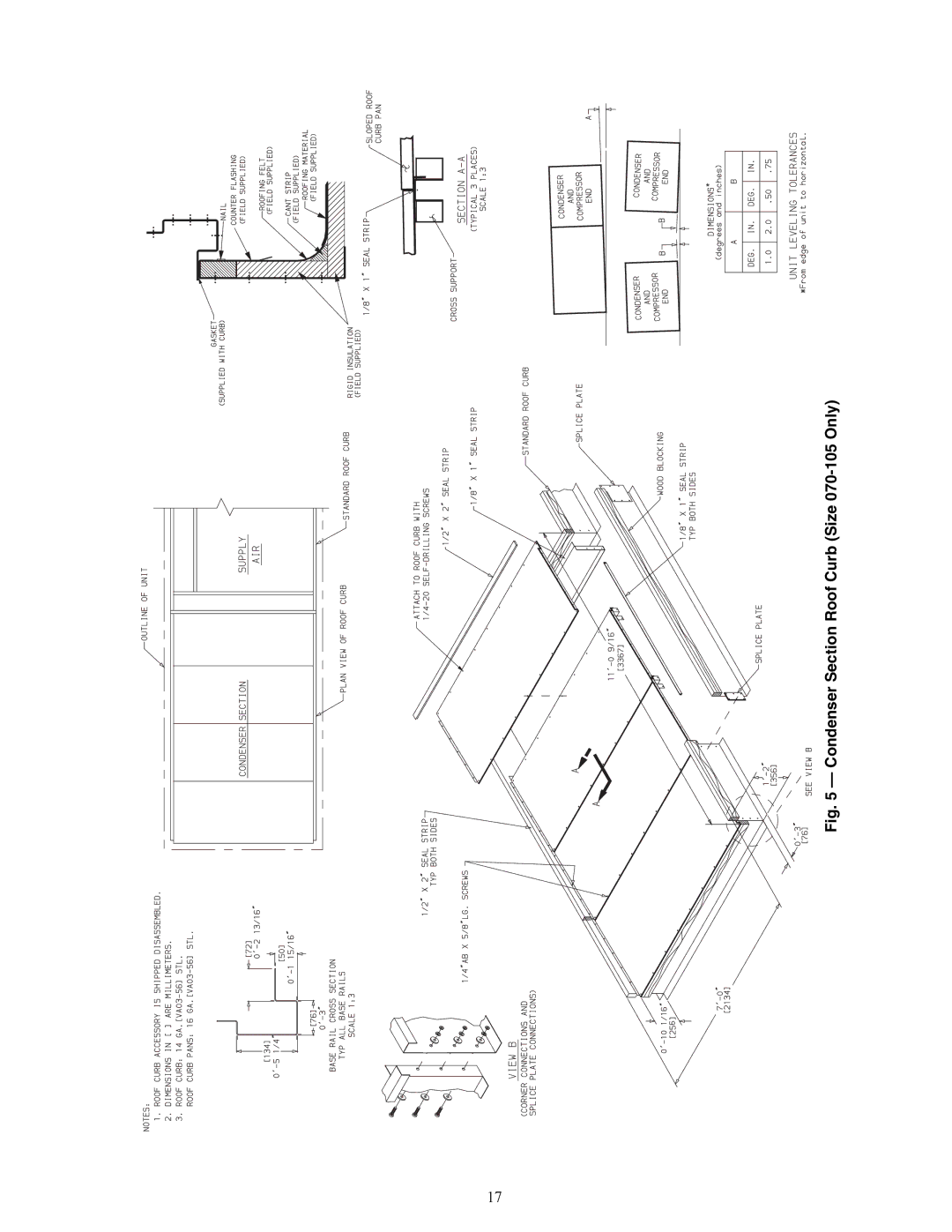 Carrier 48ZG, ZN030-105, ZW, Z6, 48ZT, Z8075-105 installation instructions Condenser Section Roof Curb Size 070-105 Only 