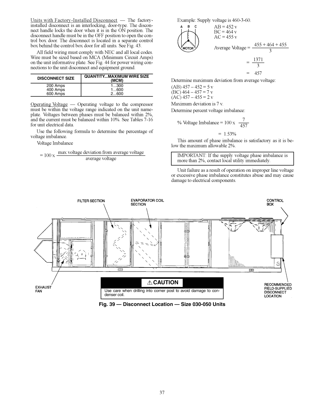 Carrier ZW, ZN030-105, Z6, 48ZT, Z8075-105, 48ZG installation instructions Disconnect Location Size 030-050 Units 