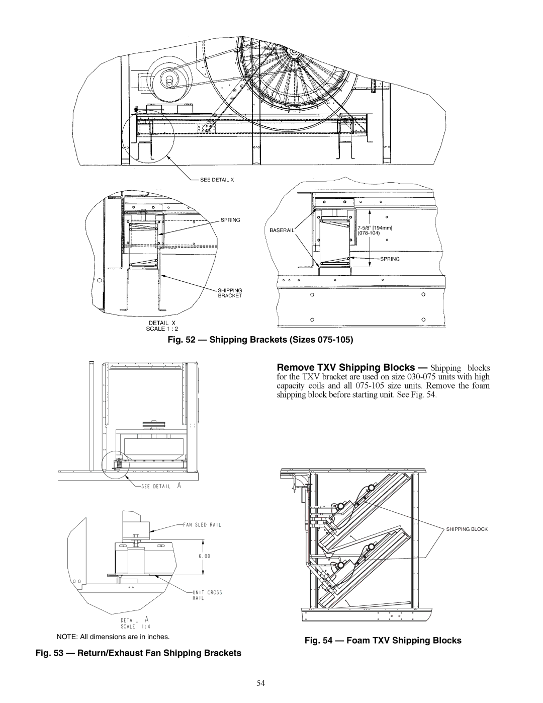 Carrier ZN030-105, ZW, Z6, 48ZT, Z8075-105, 48ZG installation instructions Shipping Brackets Sizes 