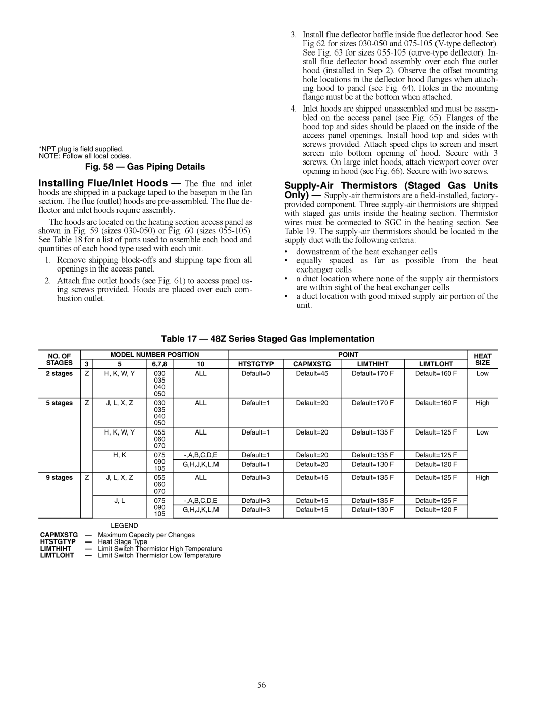 Carrier Z6, ZN030-105, ZW, 48ZT, Z8075-105, 48ZG Gas Piping Details, 48Z Series Staged Gas Implementation 