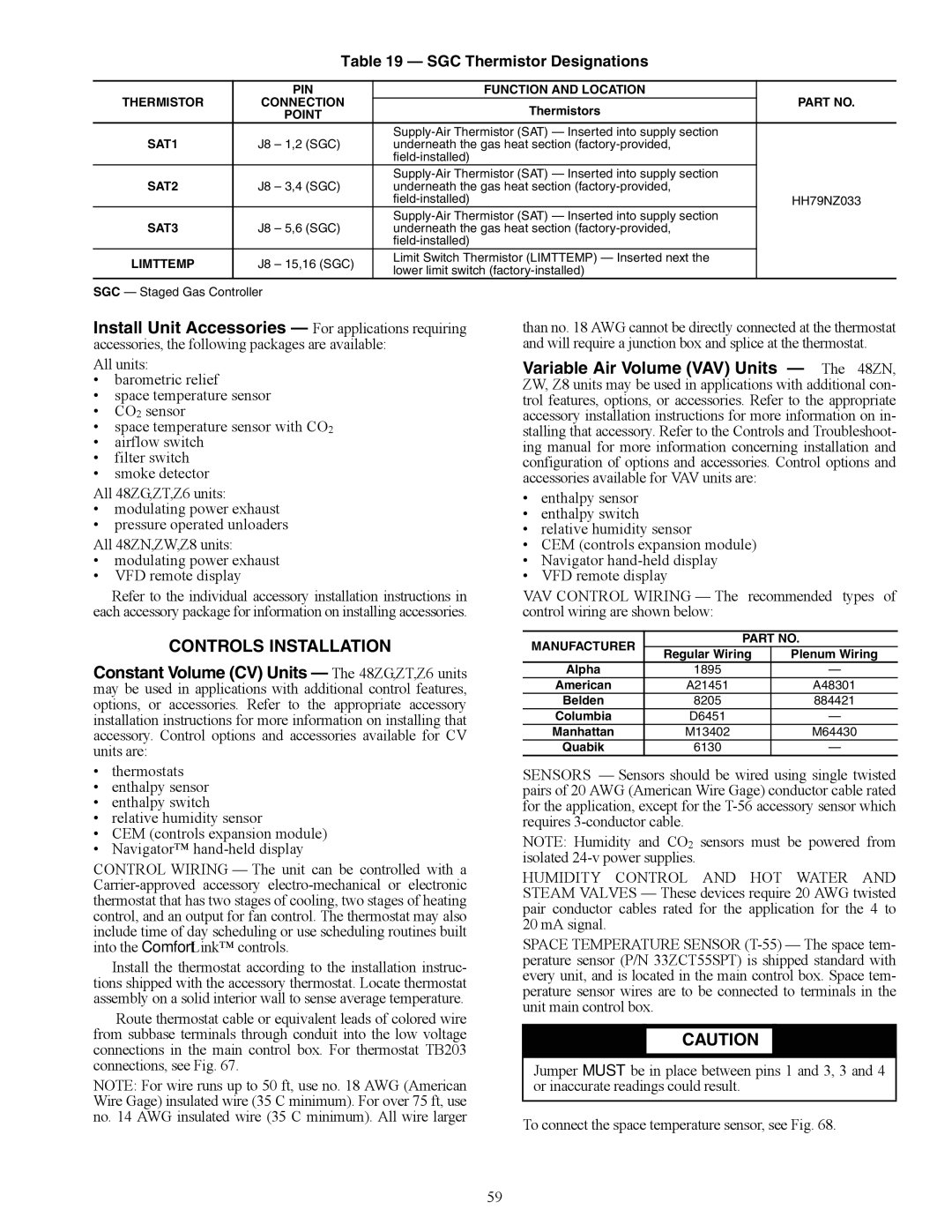 Carrier 48ZG, ZN030-105, ZW, Z6, 48ZT, Z8075-105 installation instructions SGC Thermistor Designations, Point 