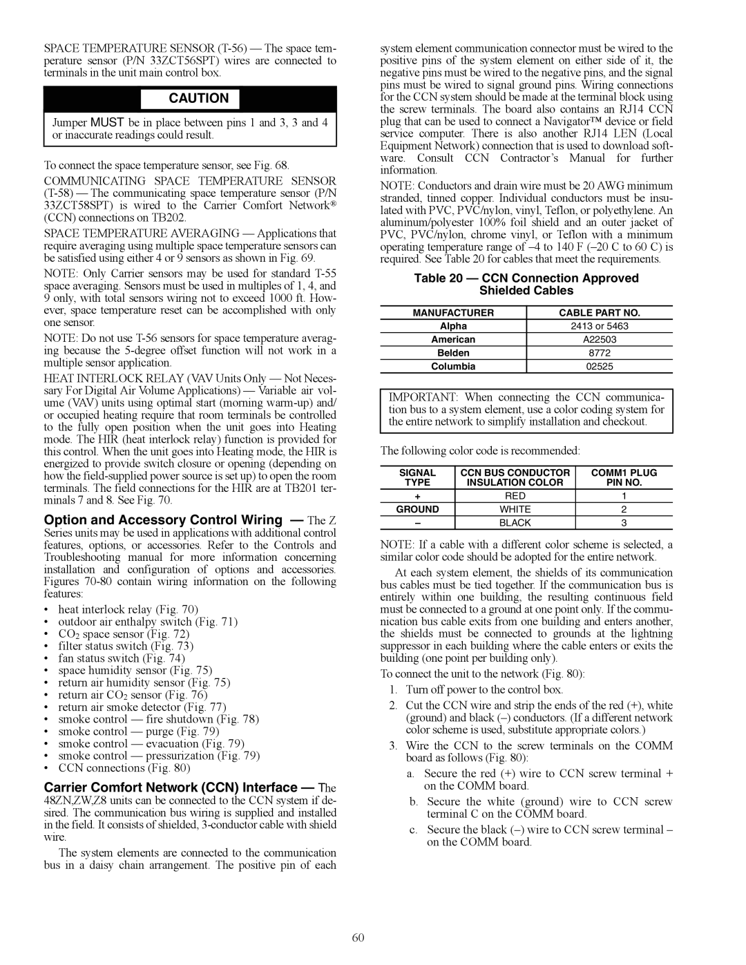 Carrier ZN030-105, ZW, Z6, 48ZT, Z8075-105, 48ZG installation instructions CCN Connection Approved Shielded Cables 