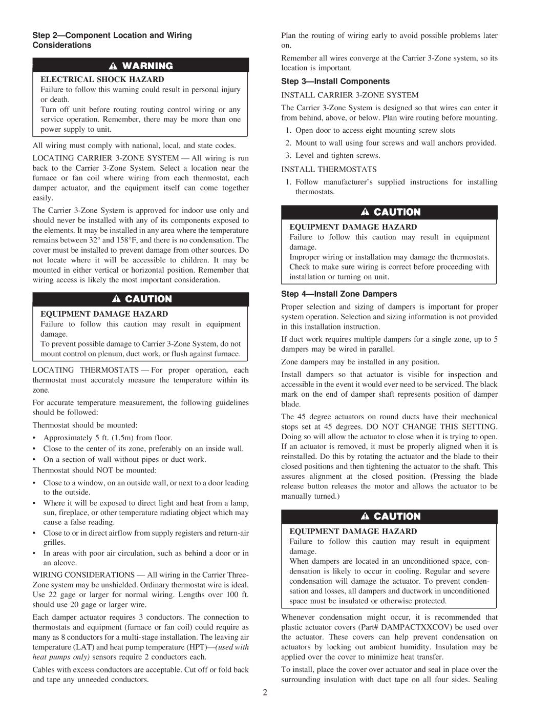 Carrier ZONECC3Z instruction manual Component Location and Wiring Considerations, Install Components, Install Zone Dampers 