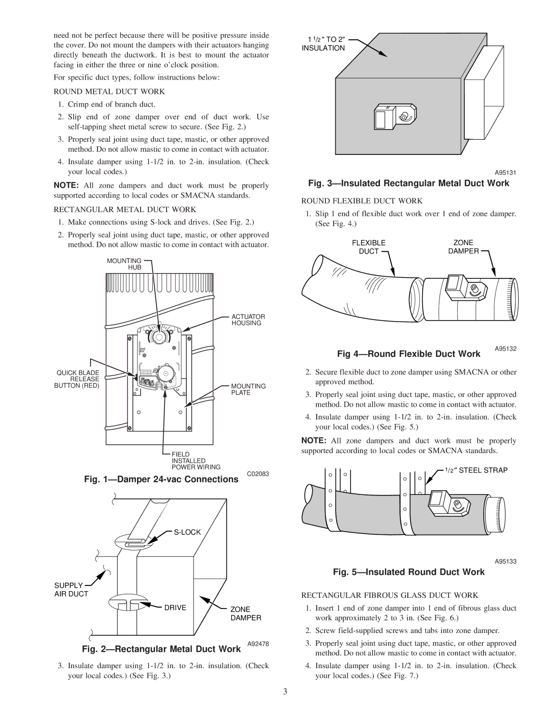 Carrier ZONECC3Z instruction manual Round Flexible Duct Work, A95131, A95132, C02083, A95133 