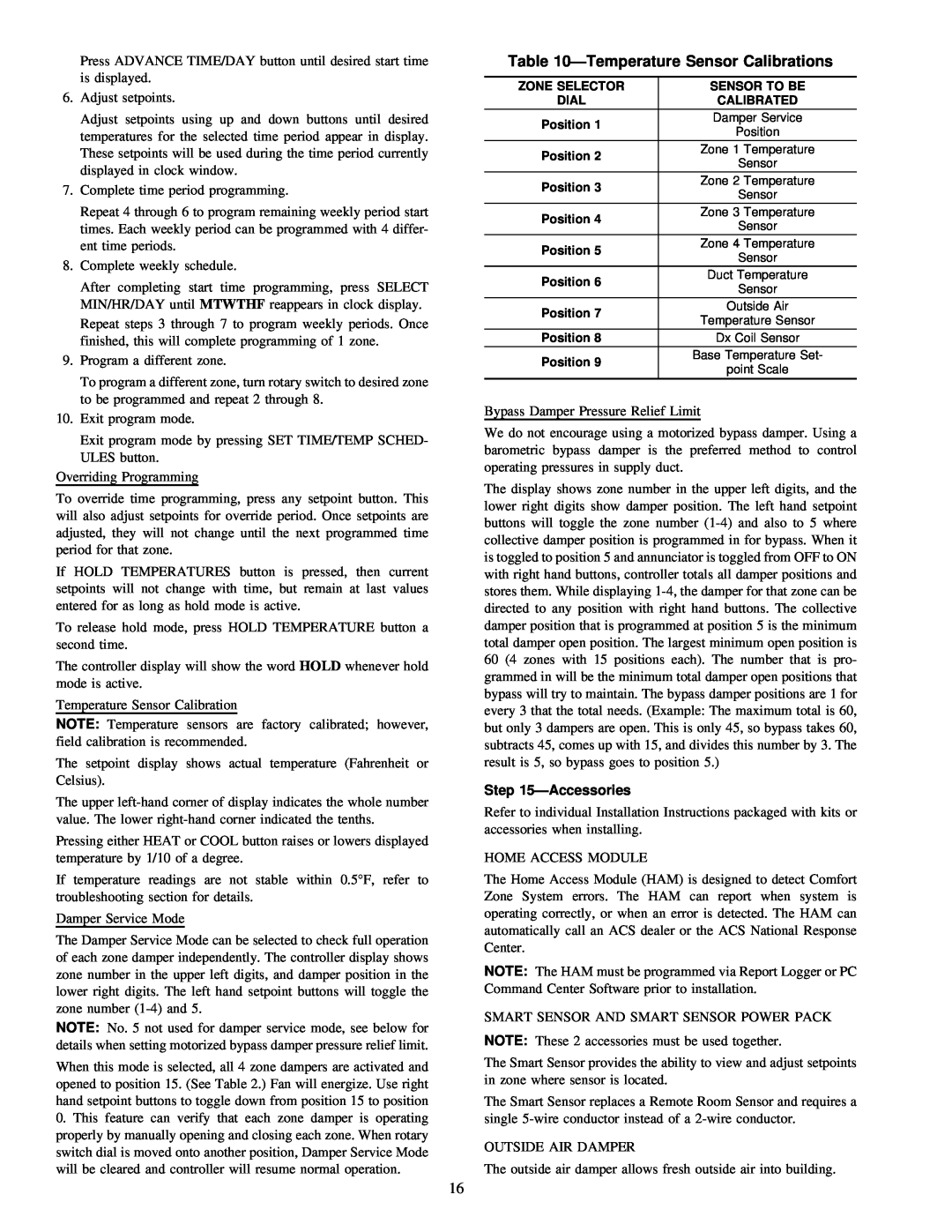 Carrier ZONEKIT4ZCAR instruction manual ÐTemperature Sensor Calibrations, ÐAccessories 