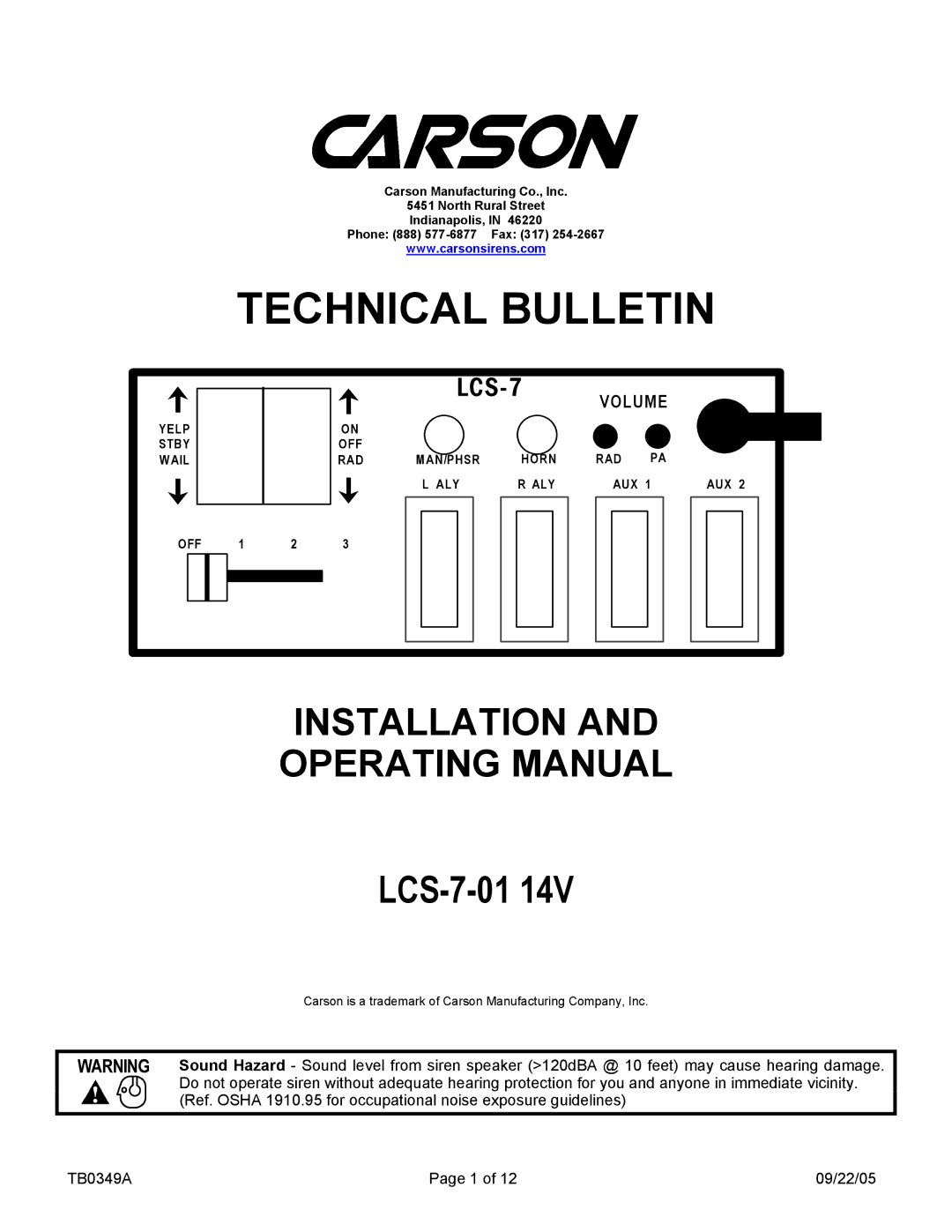 Carson LCS-7-01 manual Technical Bulletin 