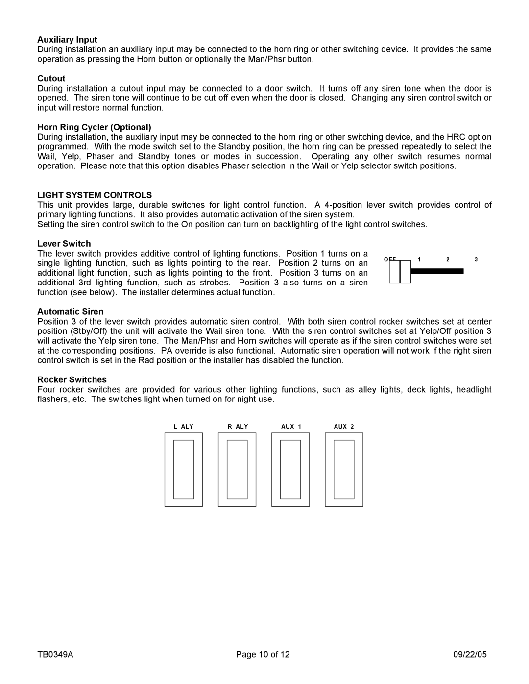 Carson LCS-7-01 manual Light System Controls 