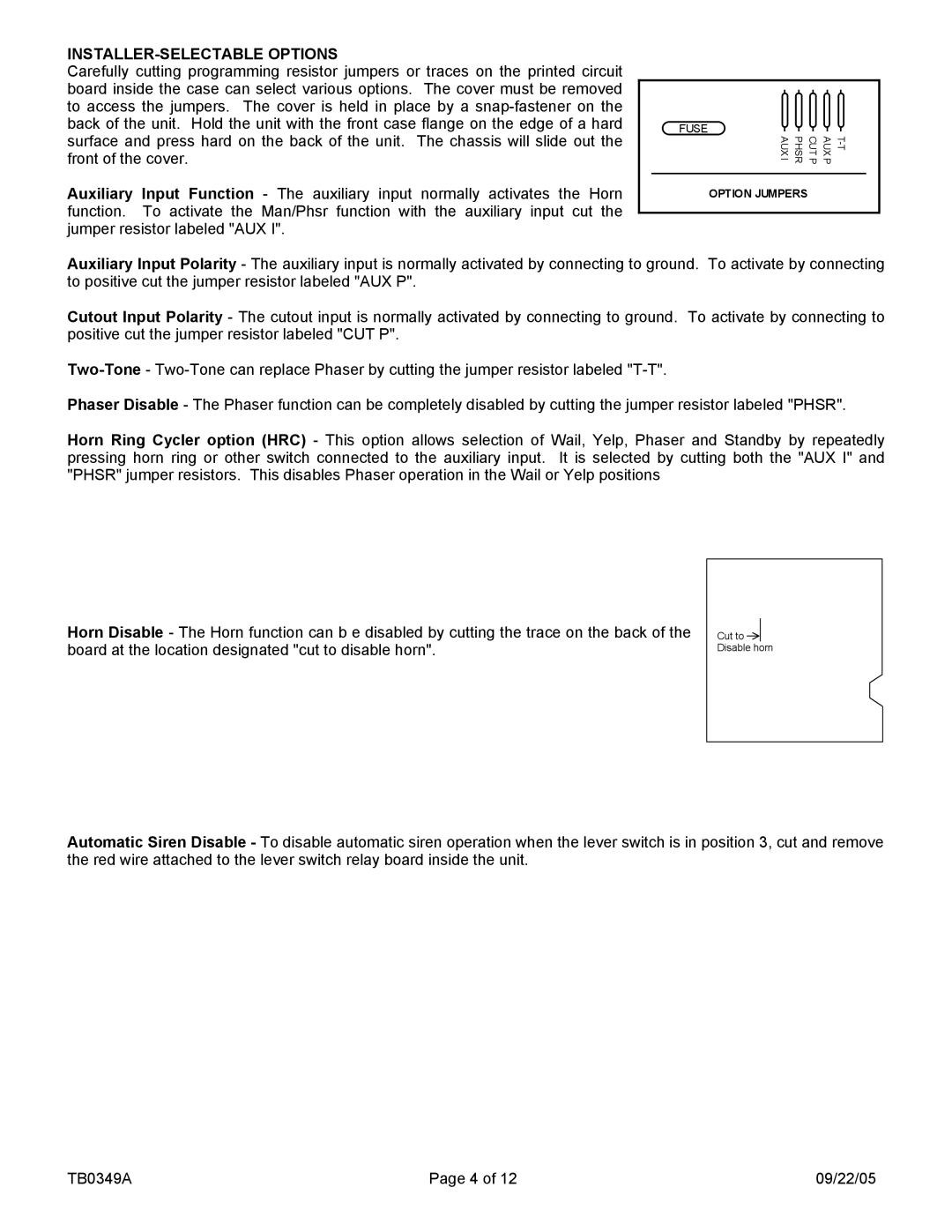 Carson LCS-7-01 manual INSTALLER-SELECTABLE Options 