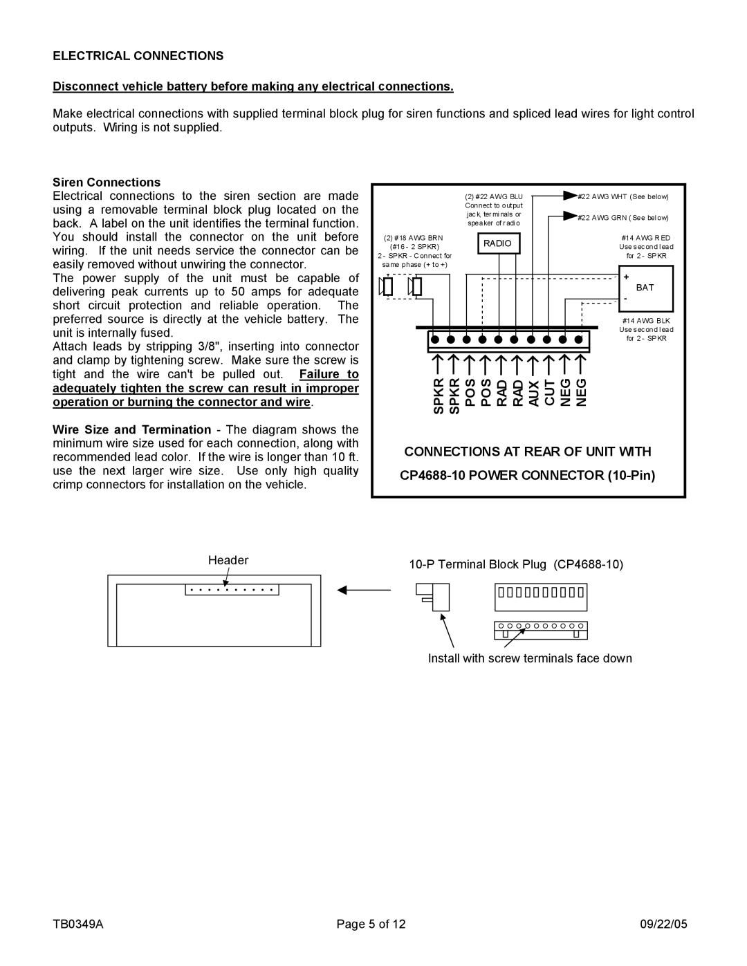 Carson LCS-7-01 manual Electrical Connections, Siren Connections 