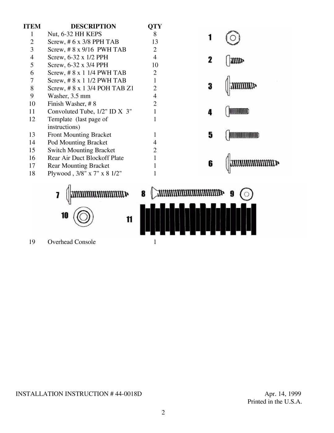 Carson Optical 1181280, 1181281 installation instructions Description QTY 