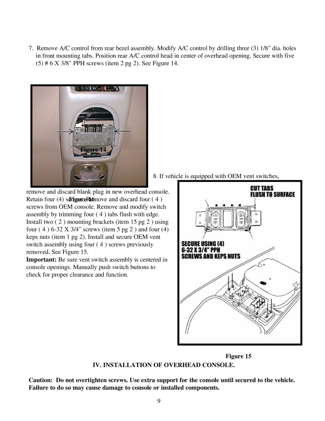 Carson Optical 1181281, 1181280 installation instructions IV. Installation of Overhead Console 