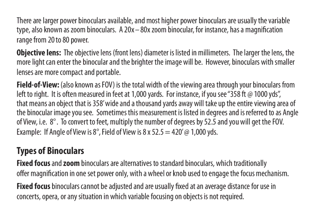 Carson Optical manual Types of Binoculars 